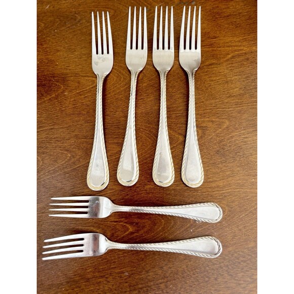Oneida Belmont Lyons Stainless Nickel 18/10 Rope Edge Silverware Set Of 6 Forks - Picture 1 of 16